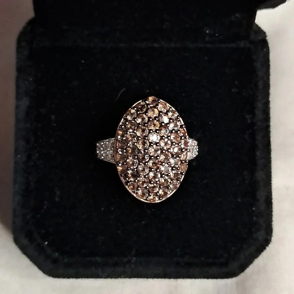 Andalusite and Natural White Zircon Cluster Ring